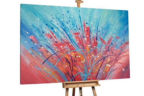 KunstLoft® XXL Gemälde Seeanemone 180x120cm | original handgemalte Bilder | Abstrakt Blume Rosa Blau | Leinwand-Bild Ölgemälde einteilig groß | Modernes Kunst Ölbild