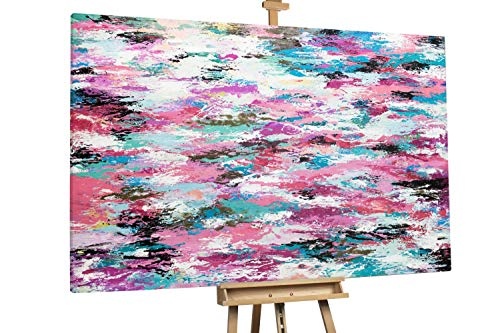 KunstLoft® XXL Gemälde Ozean aus Blumen 180x120cm | original handgemalte Bilder | Abstrakte Kunst in Rosa Grau Deko | Leinwand-Bild Ölgemälde einteilig groß | Modernes Kunst Ölbild