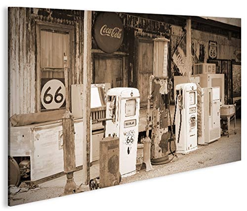 islandburner Bild Bilder auf Leinwand US Tankstelle Sepia Route 66 Vintage 1K XXL Poster Leinwandbild Wandbild Dekoartikel Wohnzimmer Marke