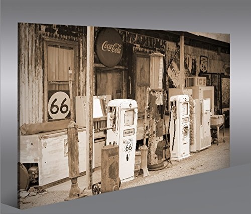 islandburner Bild Bilder auf Leinwand US Tankstelle Sepia Route 66 Vintage 1K XXL Poster Leinwandbild Wandbild Dekoartikel Wohnzimmer Marke