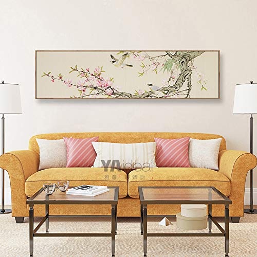 WICOEB Brushwork-Blumen- Und -Vogelwohnzimmerhintergrundwanddekorationsmalerei-Schlafzimmerbett Hängende Malerei