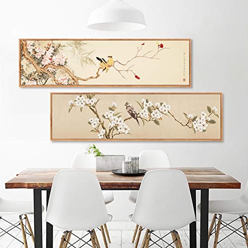 WICOEB DIY Ölgemälde Gemälde Chinesische Wind Neue Chinesische Wohnzimmer Dekoration Malerei Nacht Schlafzimmer Banner Sofa Hintergrund Wandbild Blume Vogel Bambus Fisch Wandmalerei