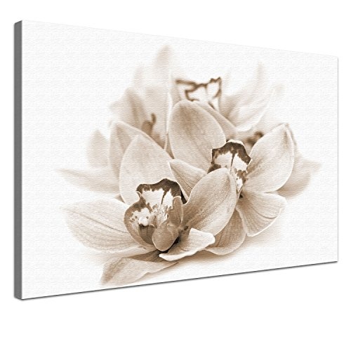 LanaKK - Orchideen Blüte Sepia - edel Leinwand Bild Kunstdruck, fertig gerahmt in 100 x 70 cm, einteilig