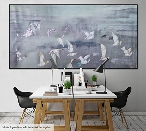 KunstLoft® XXL Gemälde Via Pontica 200x100cm | original handgemalte Bilder | Möwen Vögel Meer Grau | Leinwand-Bild Ölgemälde einteilig groß | Modernes Kunst Ölbild