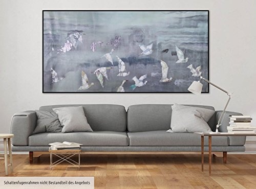 KunstLoft® XXL Gemälde Via Pontica 200x100cm | original handgemalte Bilder | Möwen Vögel Meer Grau | Leinwand-Bild Ölgemälde einteilig groß | Modernes Kunst Ölbild