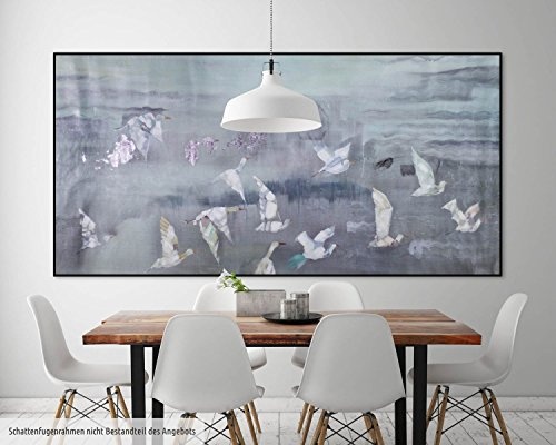 KunstLoft® XXL Gemälde Via Pontica 200x100cm | original handgemalte Bilder | Möwen Vögel Meer Grau | Leinwand-Bild Ölgemälde einteilig groß | Modernes Kunst Ölbild