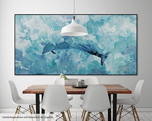 KunstLoft® XXL Gemälde Diving to Liberty 200x100cm | original handgemalte Bilder | Delphin Meer Blau Wellen | Leinwand-Bild Ölgemälde einteilig groß | Modernes Kunst Ölbild