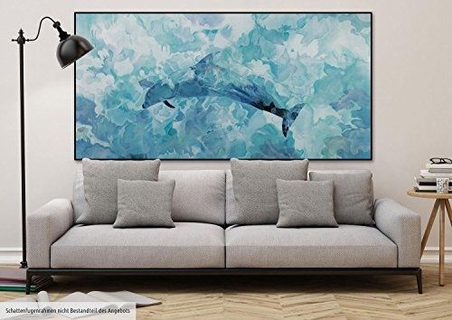 KunstLoft® XXL Gemälde Diving to Liberty 200x100cm | original handgemalte Bilder | Delphin Meer Blau Wellen | Leinwand-Bild Ölgemälde einteilig groß | Modernes Kunst Ölbild