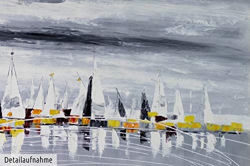 KunstLoft® XXL Gemälde Serenity Sail 200x100cm | original handgemalte Bilder | Segelschiff Meer Ausflug Grau | Leinwand-Bild Ölgemälde einteilig groß | Modernes Kunst Ölbild