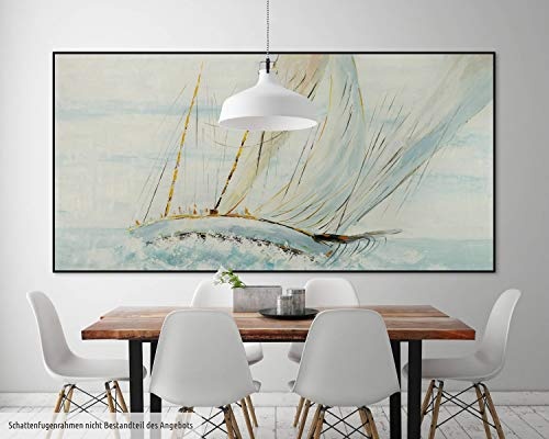 KunstLoft® XXL Gemälde Ship Tale 200x100cm | original handgemalte Bilder | Segelschiff Meer Blau Weiß Urlaub Modern | Leinwand-Bild Ölgemälde einteilig groß | Modernes Kunst Ölbild