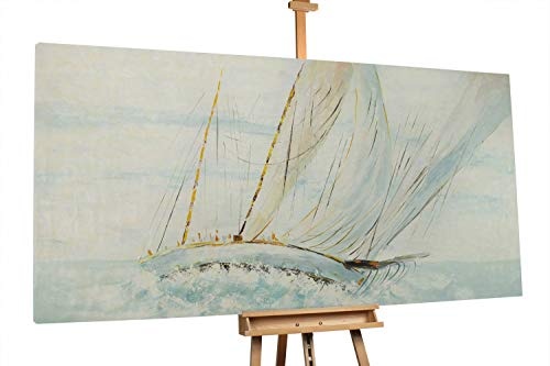 KunstLoft® XXL Gemälde Ship Tale 200x100cm | original handgemalte Bilder | Segelschiff Meer Blau Weiß Urlaub Modern | Leinwand-Bild Ölgemälde einteilig groß | Modernes Kunst Ölbild