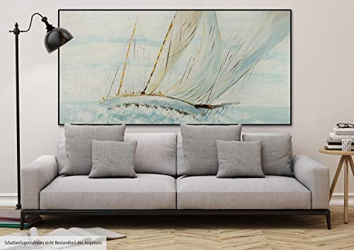 KunstLoft® XXL Gemälde Ship Tale 200x100cm | original handgemalte Bilder | Segelschiff Meer Blau Weiß Urlaub Modern | Leinwand-Bild Ölgemälde einteilig groß | Modernes Kunst Ölbild