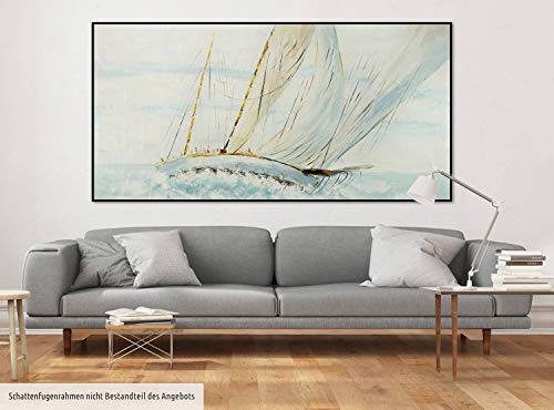 KunstLoft® XXL Gemälde Ship Tale 200x100cm | original handgemalte Bilder | Segelschiff Meer Blau Weiß Urlaub Modern | Leinwand-Bild Ölgemälde einteilig groß | Modernes Kunst Ölbild