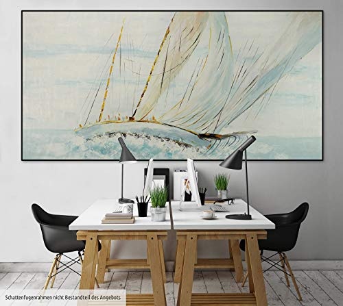 KunstLoft® XXL Gemälde Ship Tale 200x100cm | original handgemalte Bilder | Segelschiff Meer Blau Weiß Urlaub Modern | Leinwand-Bild Ölgemälde einteilig groß | Modernes Kunst Ölbild