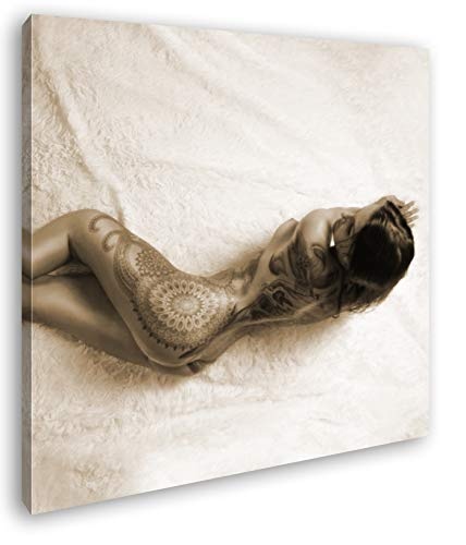 deyoli erotische tätowierte Frau Format: 70x70 Effekt: Sepia als Leinwandbild, Motiv fertig gerahmt auf Echtholzrahmen, Hochwertiger Digitaldruck mit Rahmen, Kein Poster oder Plakat