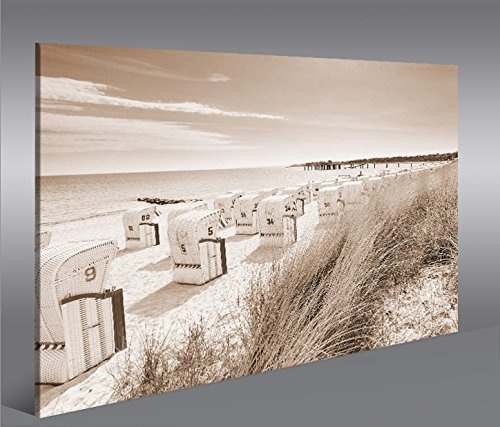 islandburner Bild Bilder auf Leinwand Strandkorb Sepia Nordseestrand 1p XXL Poster Leinwandbild Wandbild Dekoartikel Wohnzimmer Marke
