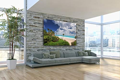 Leinwandbild in Galerie Qualität. Einsamer Strand mit Palmen und türkisem Meer auf Barbados in der Karibik. . Leinwand Foto aufgezogen auf Naturholz Keilrahmen als Kunst Wandbild | Bild