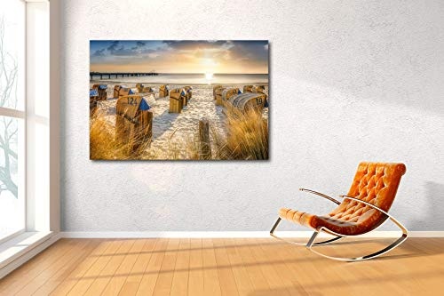 Voss Fine Art Photography Leinwandbild in Galerie Qualität. Strandkörbe am Strand von Scharbeutz zum Sonnenaufgang. Leinwand Foto aufgezogen auf Naturholz Keilrahmen als Kunst Wandbild | Bild