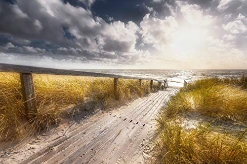 Voss Fine Art Photography Leinwandbild in Galerie Qualität. Holzweg zum Strand auf der Insel Sylt zum Sonnenuntergang. Leinwand Foto aufgezogen auf Naturholz Keilrahmen als Kunst Wandbild | Bild