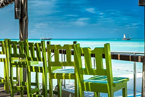 Voss Fine Art Photography Leinwandbild in Galerie Qualität. Stühle Einer Strandbar am Strand von Aruba in der Karibik. Leinwand Foto aufgezogen auf Naturholz Keilrahmen als Kunst Wandbild | Bild