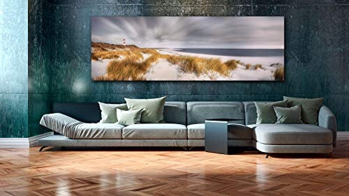 Voss Fine Art Photography Leinwandbild in Galerie Qualität. Insel Sylt mit Leuchtturm am Strand Leinwand Panoramabild aufgezogen auf Naturholz Keilrahmen als Kunst Wandbild | Bild