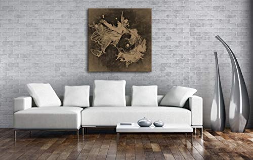 deyoli Zeichnung eines Koi Karpfen Format: 70x70 Effekt: Sepia als Leinwandbild, Motiv auf Echtholzrahmen, Hochwertiger Digitaldruck mit Rahmen, Kein Poster oder Plakat