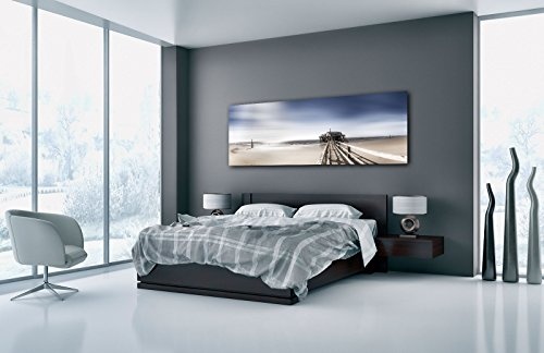 Voss Fine Art Photography Leinwandbild in Galerie Qualität. Strand von Sankt Peter Ording mit Pfahlbauten. Leinwand Panoramabild aufgezogen auf Naturholz Keilrahmen als Kunst Wandbild | Bild