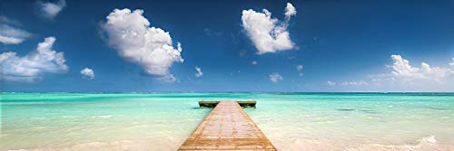 Leinwandbild in Galerie Qualität. Karibischer Strand mit Steg auf der Dominikanischen Republik / Karibik. . Leinwand Panoramabild aufgezogen auf Naturholz Keilrahmen als Kunst Wandbild | Bild