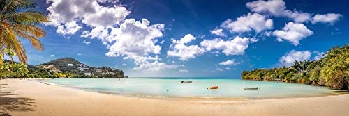 Voss Fine Art Photography Leinwandbild in Galerie Qualität. Karischer Strand auf der Insel Grenada in der Karibik Leinwand Panoramabild aufgezogen auf Naturholz Keilrahmen als Kunst Wandbild | Bild
