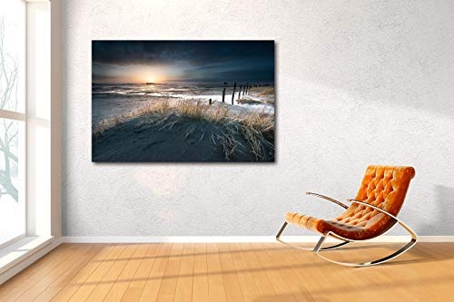 Voss Fine Art Photography Leinwandbild in Galerie Qualität. Nordsee Strand bei Sankt Peter Ording im Sonnenuntergang Leinwand Foto aufgezogen auf Naturholz Keilrahmen als Kunst Wandbild | Bild