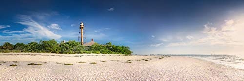 Voss Fine Art Photography Leinwandbild in Galerie Qualität. Florida/USA Strand mit Leuchtturm auf Sanibel Island. Leinwand Panoramabild aufgezogen auf Naturholz Keilrahmen als Kunst Wandbild | Bild