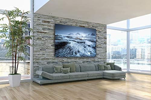 Voss Fine Art Photography Leinwandbild in Galerie Qualität. Lofoten/Norwegen. Strand von Flakstad im Winter. Leinwand Foto aufgezogen auf Naturholz Keilrahmen als Kunst Wandbild | Bild