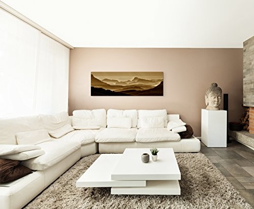 150x50cm Wandbild Panorama Fotoleinwand Bild in Sepia Landschaft Berge