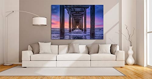 Voss Fine Art Photography Leinwandbild in Galerie Qualität. Brücke am Strand in Kalifornien im Sonnenuntergang Leinwand Foto aufgezogen auf Naturholz Keilrahmen als Kunst Wandbild | Bild