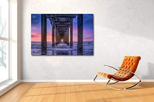 Voss Fine Art Photography Leinwandbild in Galerie Qualität. Brücke am Strand in Kalifornien im Sonnenuntergang Leinwand Foto aufgezogen auf Naturholz Keilrahmen als Kunst Wandbild | Bild