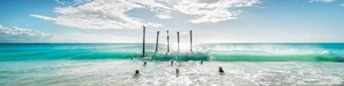 Leinwandbild in Galerie Qualität. Türkisfarbenes karibisches Meer am Strand auf der Insel Aruba / Karibik. . Leinwand Panoramabild aufgezogen auf Naturholz Keilrahmen als Kunst Wandbild | Bild