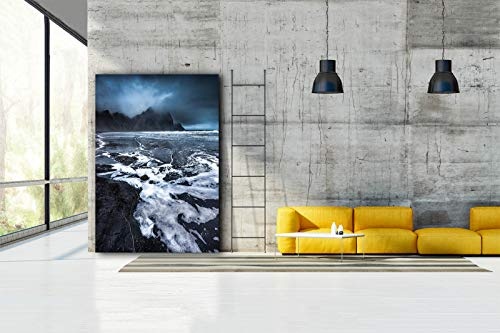 Voss Fine Art Photography Leinwandbild in Galerie Qualität. Isalnd. Schwarzer Sand am Strand von Vestrahorn. Leinwand Foto aufgezogen auf Naturholz Keilrahmen als Kunst Wandbild | Bild