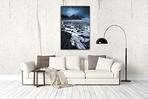 Voss Fine Art Photography Leinwandbild in Galerie Qualität. Isalnd. Schwarzer Sand am Strand von Vestrahorn. Leinwand Foto aufgezogen auf Naturholz Keilrahmen als Kunst Wandbild | Bild