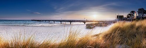 Voss Fine Art Photography Leinwandbild in Galerie Qualität. Panroama-Sonnenaufgang am Strand von Scharbeutz. Leinwand Panoramabild aufgezogen auf Naturholz Keilrahmen als Kunst Wandbild | Bild