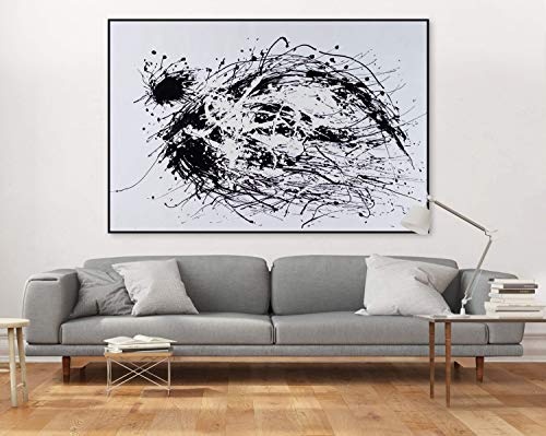 KunstLoft XXL Gemälde Lebhafte Ästhetik 180x120cm | Original handgemalte Bilder | Deko Schwarz auf Weiß Abstrakte Kunst | Leinwand-Bild Ölgemälde Einteilig groß | Modernes Kunst Ölbild