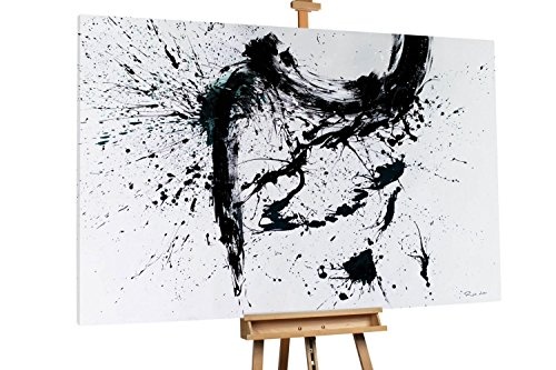 KunstLoft XXL Gemälde Black in Motion 180x120cm | Original handgemalte Bilder | Abstrakt Schwarz Weiß | Leinwand-Bild Ölfarbegemälde Einteilig groß | Modernes Kunst Ölfarbebild