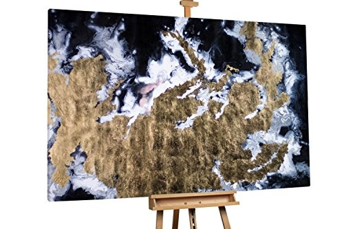 KunstLoft XXL Gemälde Güldene Kontinente 180x120cm | original handgemalte Bilder | Abstrakt Schwarz Gold | Leinwand-Bild Ölfarbegemälde einteilig groß | Modernes Kunst Ölfarbebild