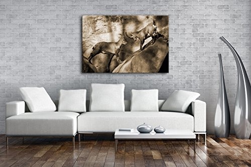 deyoli Zwei rivalisierenden Steinböcke Format: 100x70 Effekt: Sepia als Leinwandbild, Motiv fertig gerahmt auf Echtholzrahmen, Hochwertiger Digitaldruck mit Rahmen, Kein Poster oder Plakat