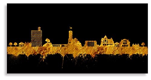 Kunstbruder Kunstdruck Skyline Bielefeld - Schwarz/Gold (Div. Grössen) 3D 4cm - Bild auf Leinwand/Wandbild Leinwandbild Streetart 100x200 cm