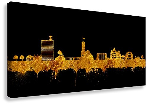 Kunstbruder Kunstdruck Skyline Bielefeld - Schwarz/Gold (Div. Grössen) 3D 4cm - Bild auf Leinwand/Wandbild Leinwandbild Streetart 100x200 cm