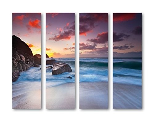 Leinwandbild Am Meer in Cornwall Quattro Ozean Wasser Sonnenuntergang Küste, Leinwand, Leinwandbild XXL, Leinwanddruck, Wandbild