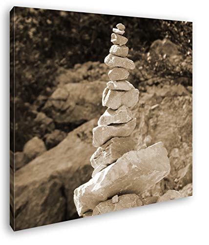 deyoli hoher Stapel Steine Format: 70x70 Effekt: Sepia als Leinwandbild, Motiv auf Echtholzrahmen, Hochwertiger Digitaldruck mit Rahmen, Kein Poster oder Plakat