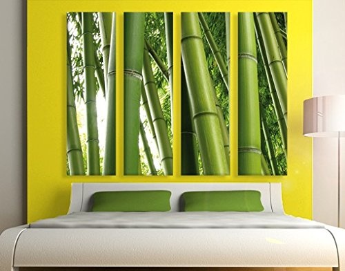 Leinwandbild Bamboo Trees Quattro Bambus Blätter Blatt Asien Wald, Leinwand, Leinwandbild XXL, Leinwanddruck, Wandbild
