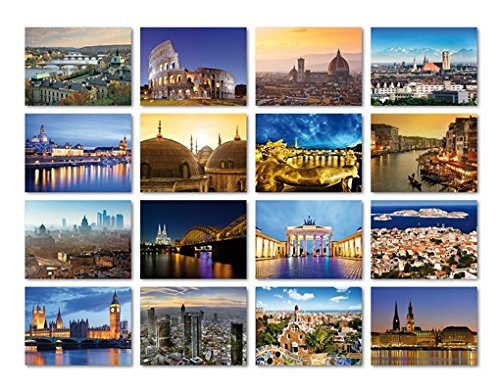 Leinwandbild Europäische Städte 16-teilig Großstadt Länder Orte Metropolen, Leinwand, Leinwandbild XXL, Leinwanddruck, Wandbild