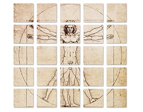 Leinwandbild Da Vinci 25-teilig Zeichnung Mensch Goldener Schnitt Vitruv, Leinwand, Leinwandbild XXL, Leinwanddruck, Wandbild